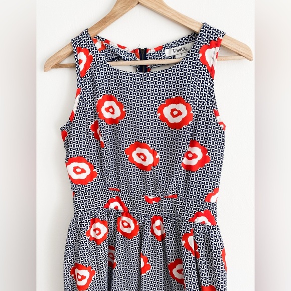 Pinky Retro Floral Cut Out Dress, Size Small, Navy, White, Red - Picture 8 of 11